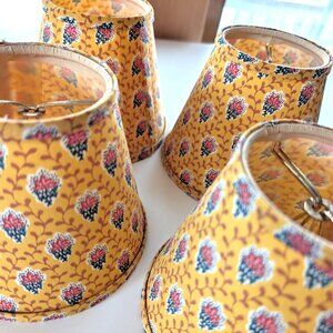 Vintage Pierre Deux Yellow Floral Fabric Chandelier or Sconce Lampshades (4)